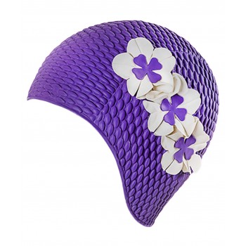 Шапочка для плавания 3119-55 фиолетовая с белыми цветами