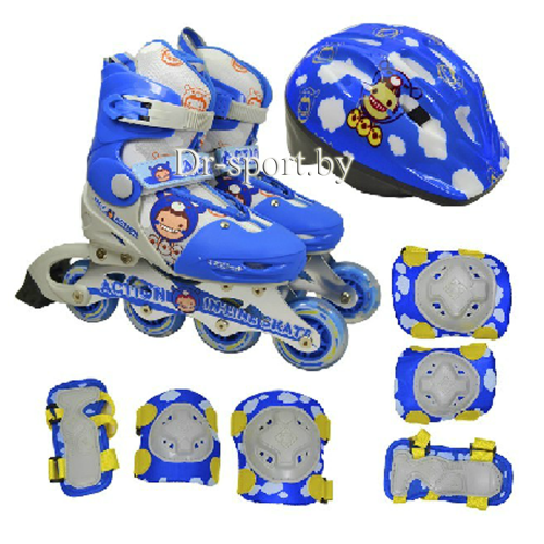 Коньки роликовые Action PW-130E blue S(32-35) в комплекте